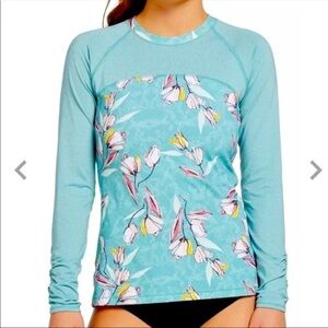Calia by Carrie Underwood Rashguard Womens M Swim Top Floral Ruched Long Sleeve